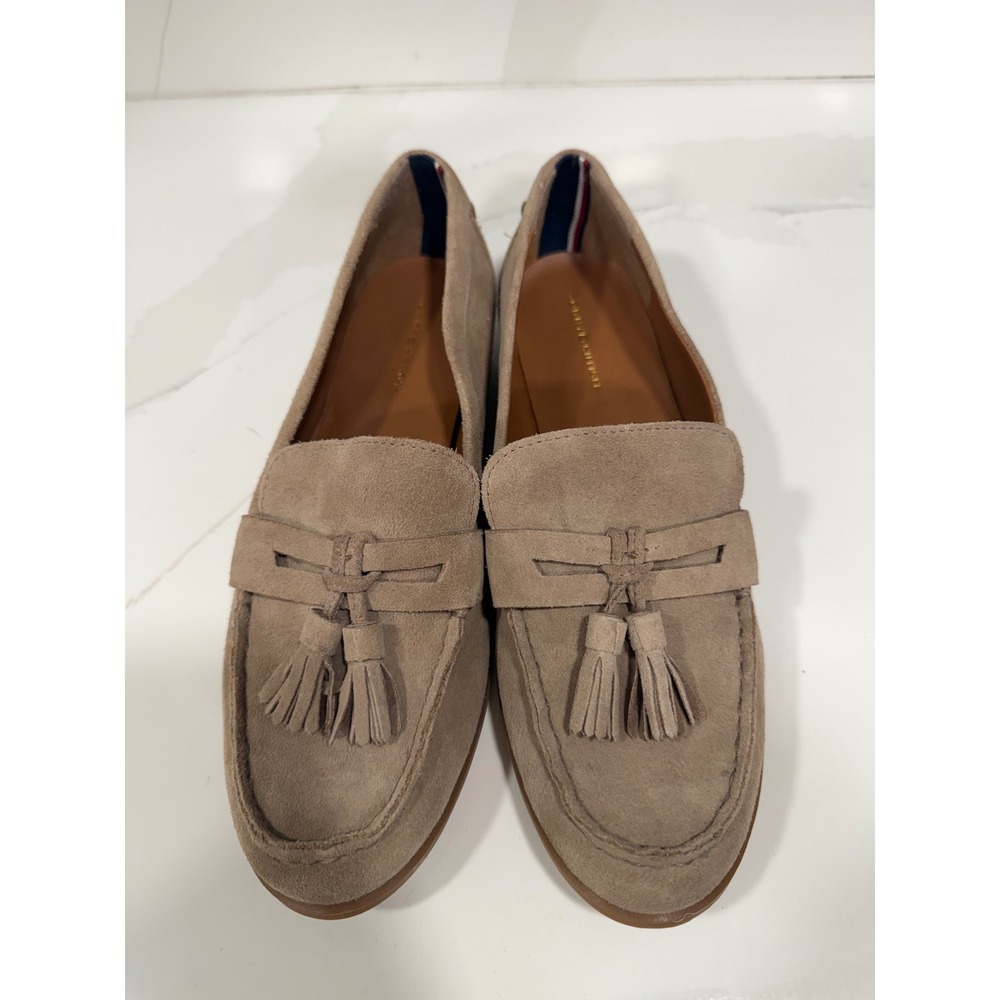 Tommy Hilfiger TWSONYA Tan Suede Tassel Loafers Womens 9M Low Block Heel Classic